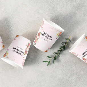 Pink Floral Tee Party Baby Braut Babydusche Pappbecher