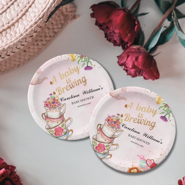 Pink Floral Tee Party Baby Braut Babydusche Pappteller (Von Creator hochgeladen)