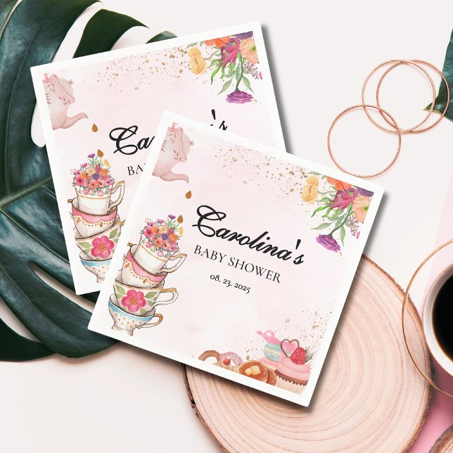 Pink Floral Tee Party Baby Braut Babydusche Serviette (Von Creator hochgeladen)