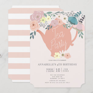 Pink Floral Tee Party Girl Birthday Einladung