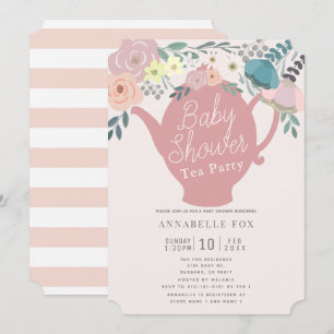 Pink Floral Teekanne Tee Party Babydusche Einladung