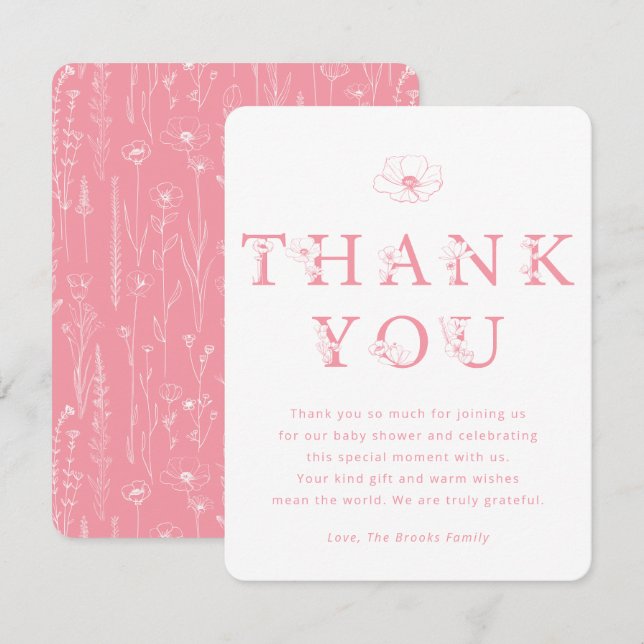 Pink Floral Thank You Card | Baby Shower Dankeskarte (Vorne/Hinten)