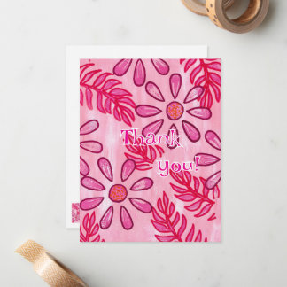 Pink Floral Thank you Cards, template Mitteilungskarte