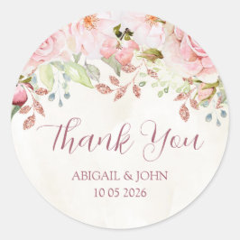 Pink Floral Thank You Spring Wedding Favor Tag Runder Aufkleber