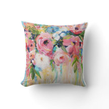 Pink Floral Throw Pillow