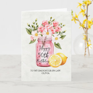 Pink Floral Tochter im Gesetz 50. Geburtstag Karte