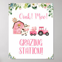 Pink Floral Traktor Farm Tiere Geburtstag Zeichen