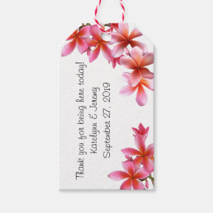 Pink Floral Tropical Plumeria Wedding Tags Geschenkanhänger