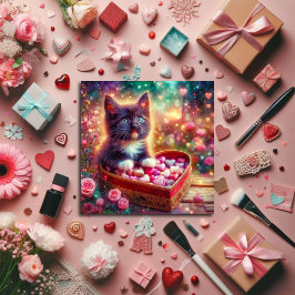 Pink Floral Tuxedo Kitten Herz Fantasy Valentine Feiertagskarte