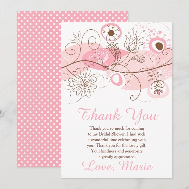 Pink Floral Twist Bridal Shower  Dankeskarte (Vorne/Hinten)