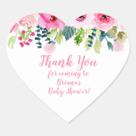 Pink Floral Vielen Dank Baby Shower Favoriten Herz Herz-Aufkleber
