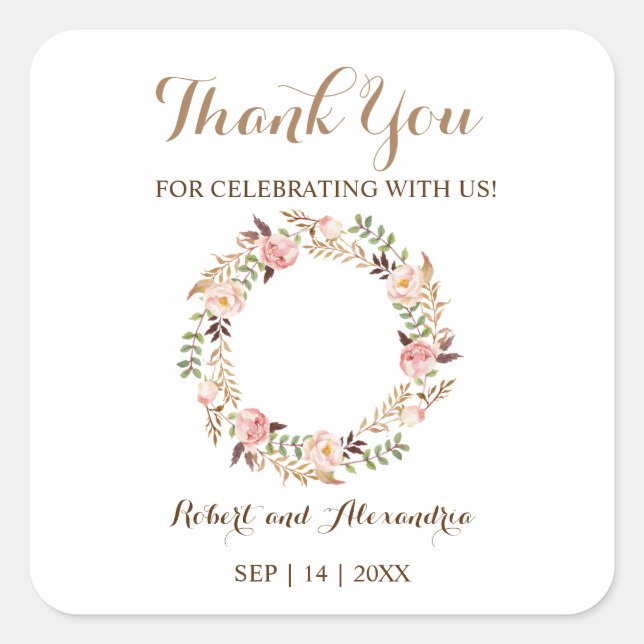 Pink Floral Vielen Dank für die kommende Hochzeit Quadratischer Aufkleber (Vorderseite)