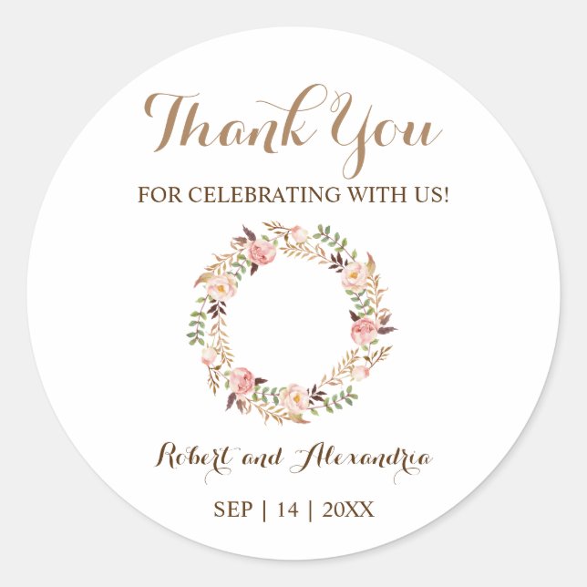 Pink Floral Vielen Dank für die kommende Hochzeit Runder Aufkleber (Vorderseite)