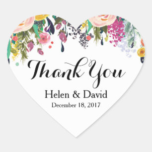 Pink Floral Vielen Dank Gastgeschenk Hochzeit Stic Herz-Aufkleber