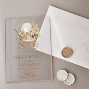 Pink Floral Vintag Babytragen Babydusche Acryleinladungen