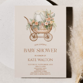 Pink Floral Vintag Babytragen Babydusche Einladung