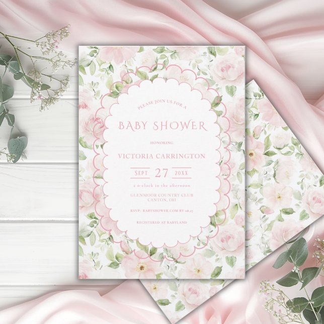 Pink Floral Vintage Baby Shower Einladung (Von Creator hochgeladen)