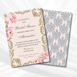 Pink Floral Vintage Peony Christian Bridal Shower Einladung