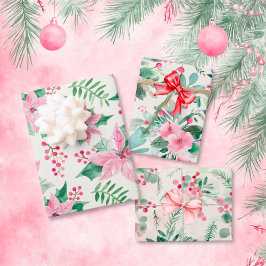 Pink Floral Vintage Weihnachten Geschenkpapier Set