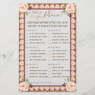 Pink Floral Was auf Ihrer Phone Shower Game Card i Flyer