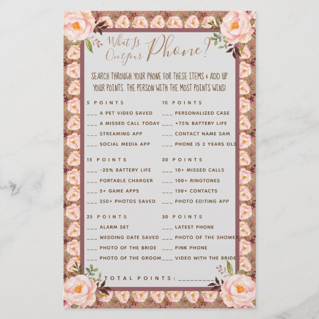 Pink Floral Was auf Ihrer Phone Shower Game Card i Flyer (Vorne)