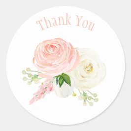 Pink Floral Wasserfarbe Blush Vielen Dank Runder Aufkleber