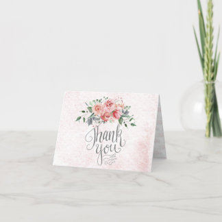 Pink Floral Wasserfarbe Danke Karte