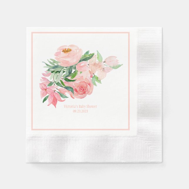 Pink Floral Wasserfarbe Datum Kinderdusche Serviette (Vorderseite)