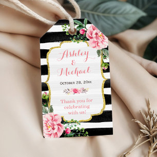 Pink Floral Wasserfarben Streifen Hochzeit Vielen  Geschenkanhänger