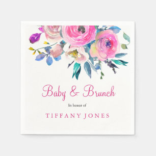 Pink Floral Watercolor Baby & Brunch Napkin Serviette