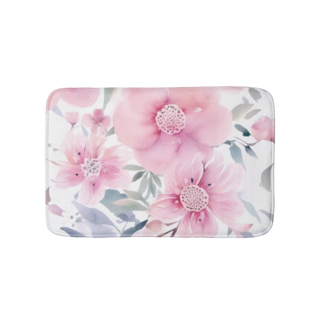 Pink Floral Watercolor  Badematte (Vorderseite)