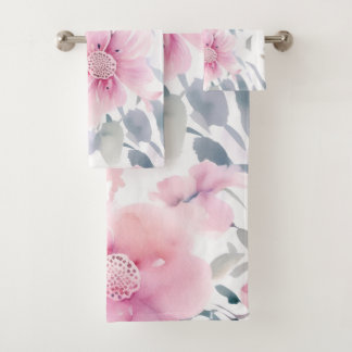 Pink Floral Watercolor  Badhandtuch Set