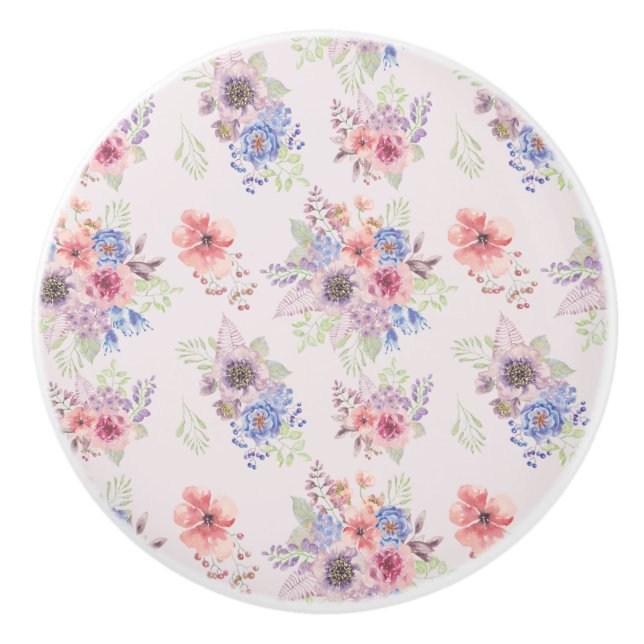 Pink Floral Watercolor Bouquet Keramikknauf (Vorderseite)