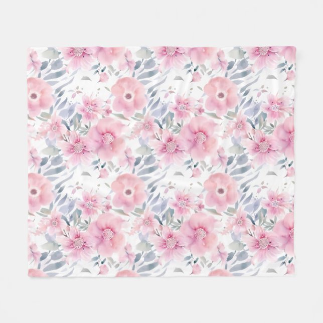 Pink Floral Watercolor  Fleecedecke (Vorderseite (Horizontal))