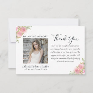 Pink Floral Watercolor Gedenkfeier Service Beerdig Dankeskarte