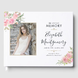 Pink Floral Watercolor Gedenkfeier Service Beerdig Gästebuch