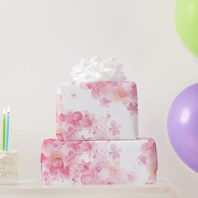 Pink Floral Watercolor Geschenkpapier (Partygeschenke)