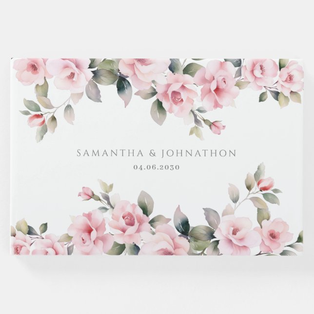 Pink Floral Watercolor Hochzeit Gästebuch (Vorderseite)