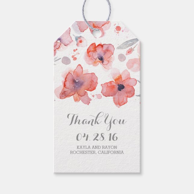 Pink Floral Watercolor Hochzeit Vielen Dank Geschenkanhänger (Vorderseite)