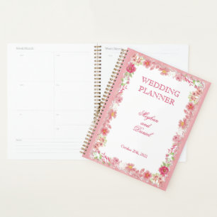 Pink Floral Watercolor Hochzeitsplaner Planer