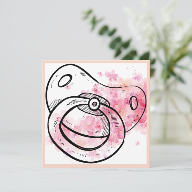 Pink Floral Watercolor - Kinderdusche Einladung (Stehend Vorderseite)
