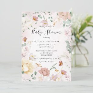 Pink Floral Watercolor Kinderdusche Einladung