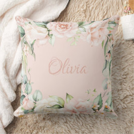 Pink Floral Watercolor Name Baby Girl Kissen