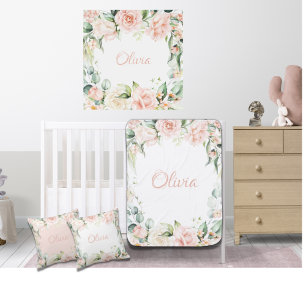 Pink Floral Watercolor Name Baby Girl Kissen