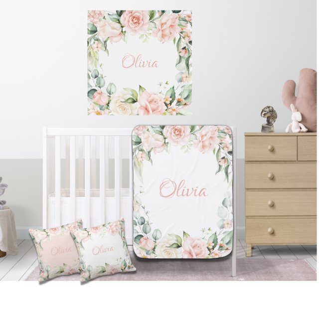 Pink Floral Watercolor Name Baby Girl Kissen (Von Creator hochgeladen)