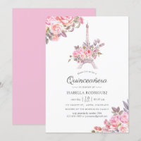 Pink Floral Watercolor Paris thematisch Quinceañer