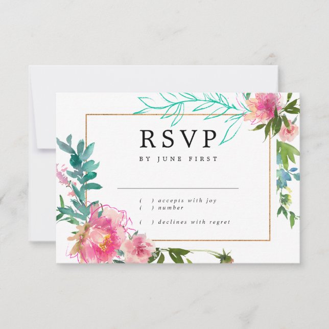 Pink Floral Watercolor Peony RSVP Card (Vorderseite)