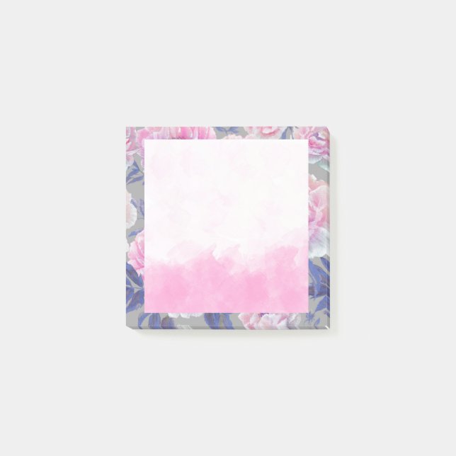 Pink Floral Watercolor Post Notizen (Vorderseite)