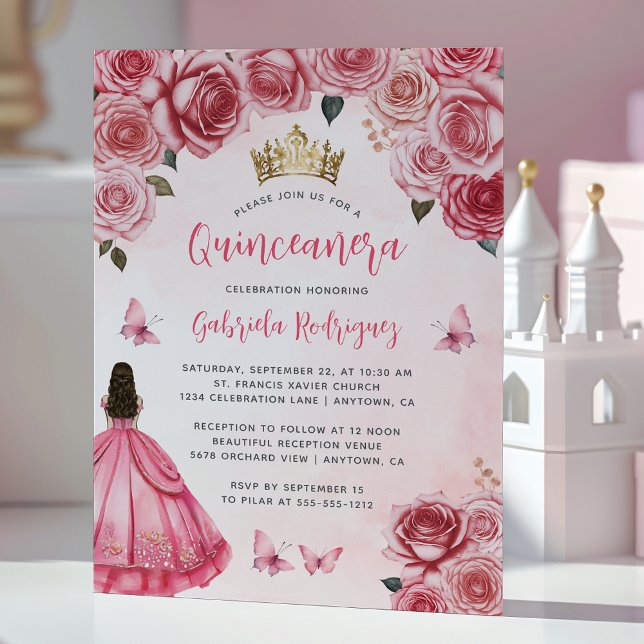 Pink Floral Watercolor Quinceañera Einladung (Von Creator hochgeladen)