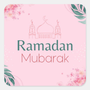 Pink Floral Watercolor Ramadan Mubarak Aufkleber